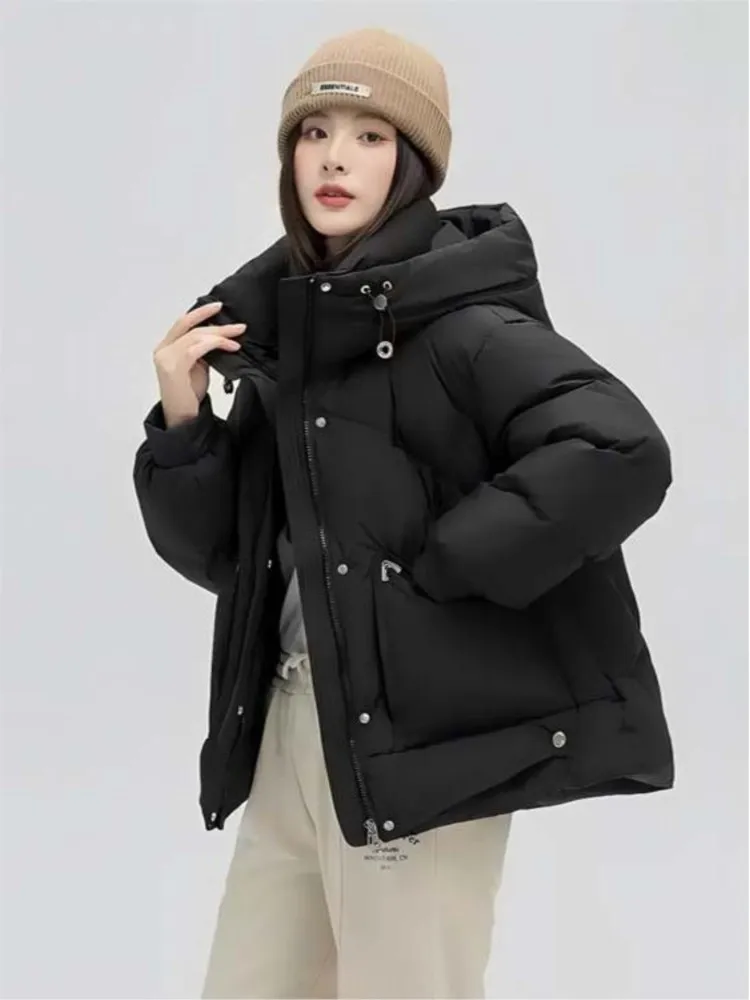 2025 신상 패션 루즈 따뜻한 두꺼운 코트 여성 캐주얼 코튼 후드 파카 코트