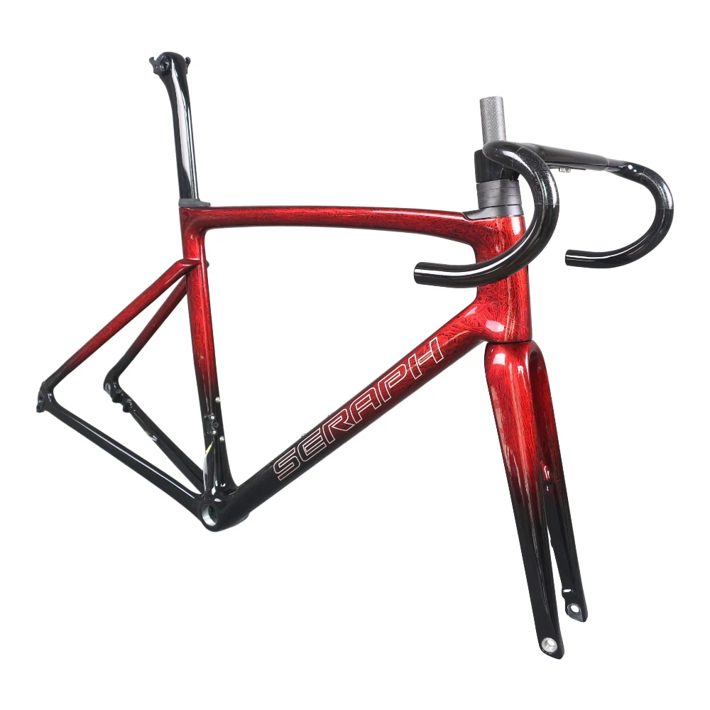 Super Light Road Bike Frame TT-X33 Red Ice Crack Paint Full Internal Cables Disc BSA Bottom Bracket Max Tire 700X28C