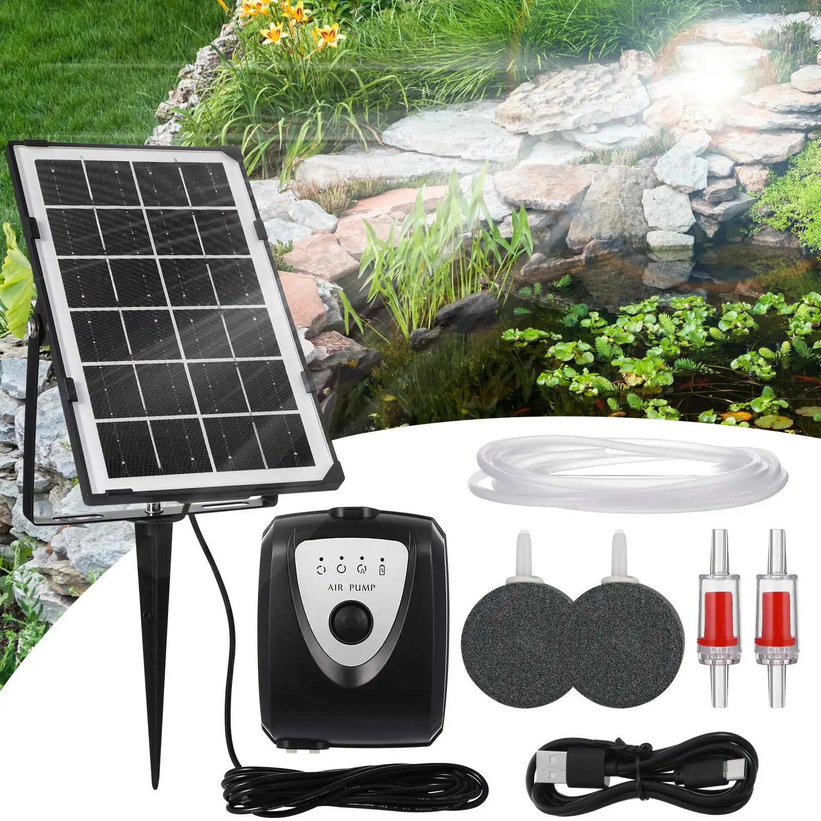 Solar Air Pump ABS Material Oxygen-increasing Pond Aerator for Aquarium Fish Tank USB Solar Powered Powerful High-output Water