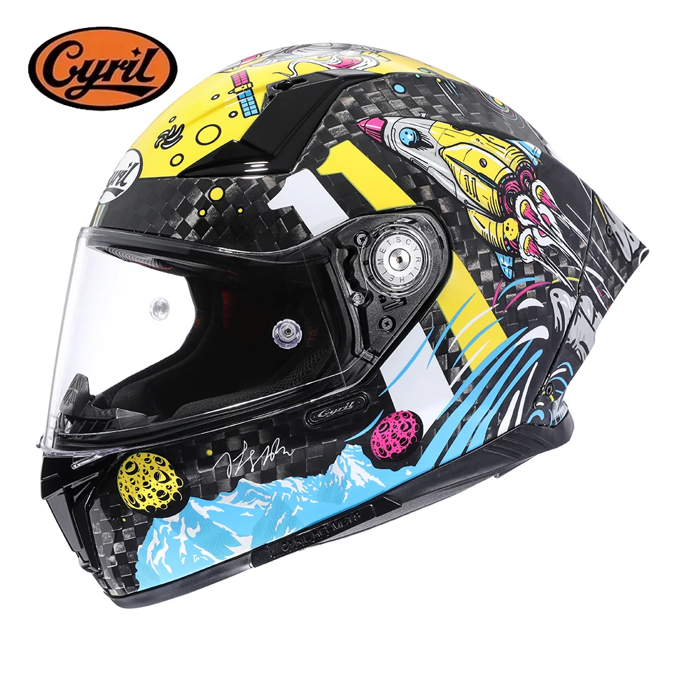 Full Face Motorcycle Helmet, Carbon Fiber Tail Wing Multiple Gear Adjustment, Unisex Helmet DOT ECE Approved