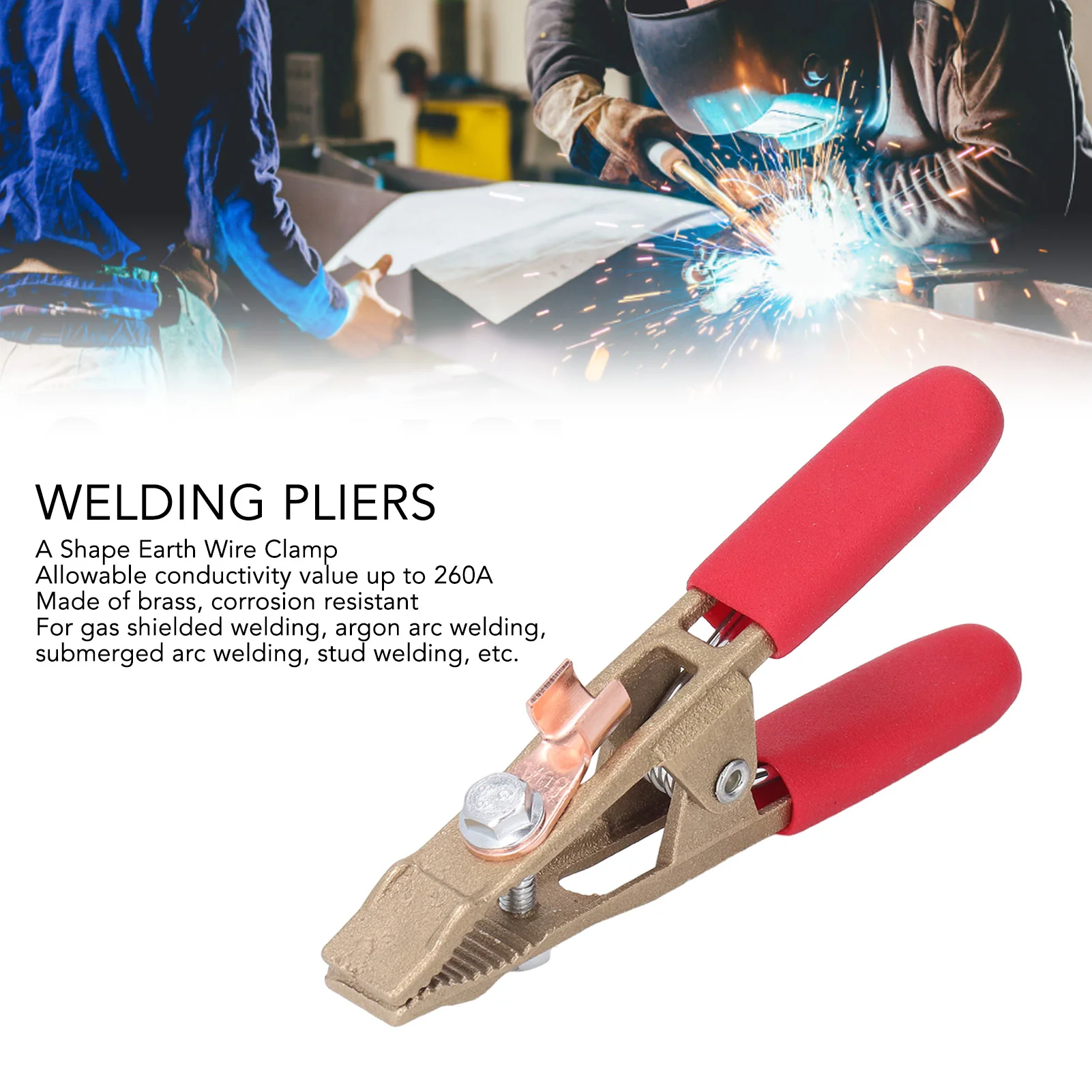Electric Welding Clamp A Shape Earth Wire Clamp Brass Grounding Work Clamp Electric Argon Arc Welding Pliers 260A Welding Pliers