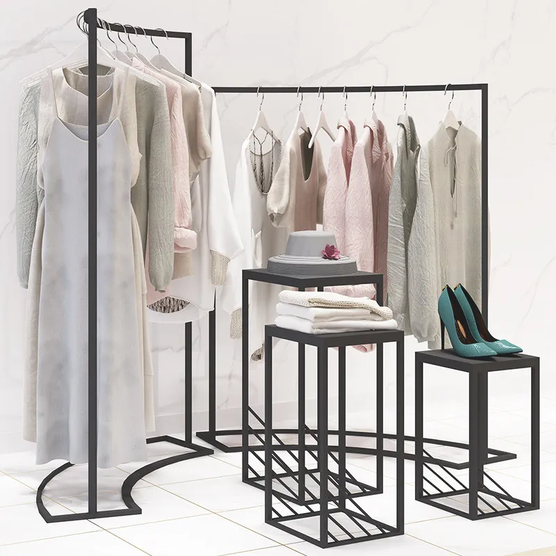 Clothing store display rack, Nakajima display cabinet, women's clothing store, simple horizontal bar in the middle, high and low