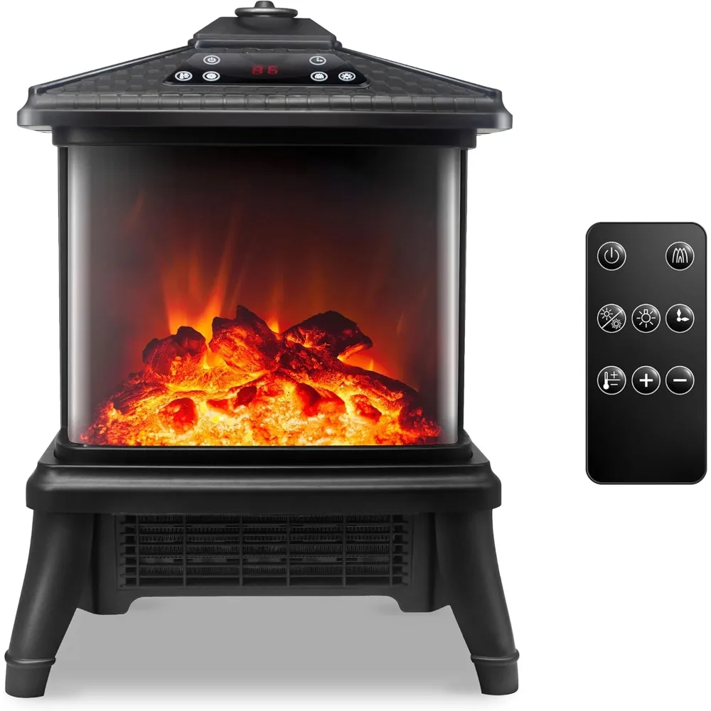 Electric Fireplace Heater with Remote 1500W Portable Freestanding Stove Heater Realistic Flame Effect 7 Colors& 3 Brightness for