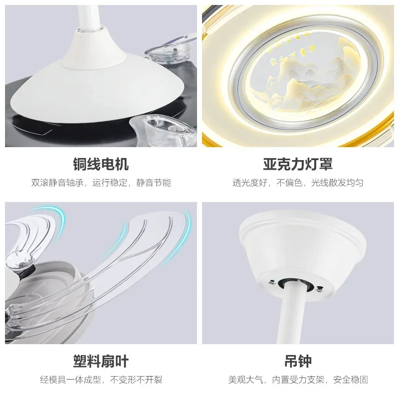 シーリングファンライト 北欧風 シンプル ダイニングルームファンライト 家庭用寝室 リビングルーム ファン付きシャンデリア