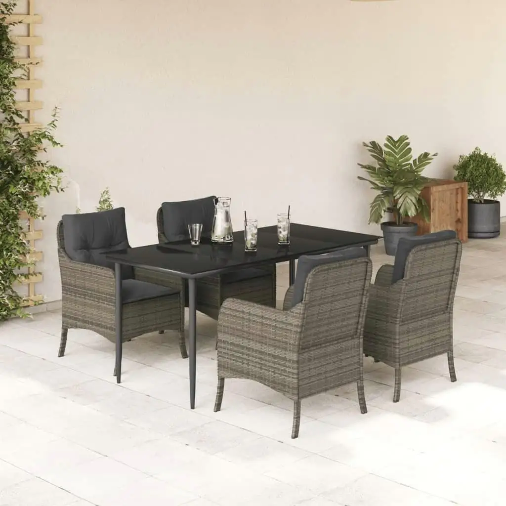 5-Piece Gray Poly Rattan Patio Dining Set with Cushions - Outdoor Furniture for Garden & Balcony