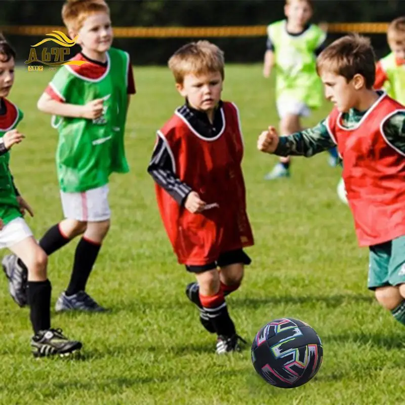 A69P-축구 공 크기 5 검정색 PU 미끄럼 방지 잔디 축구 성인 실내 실외 내마모성 PU 축구 공