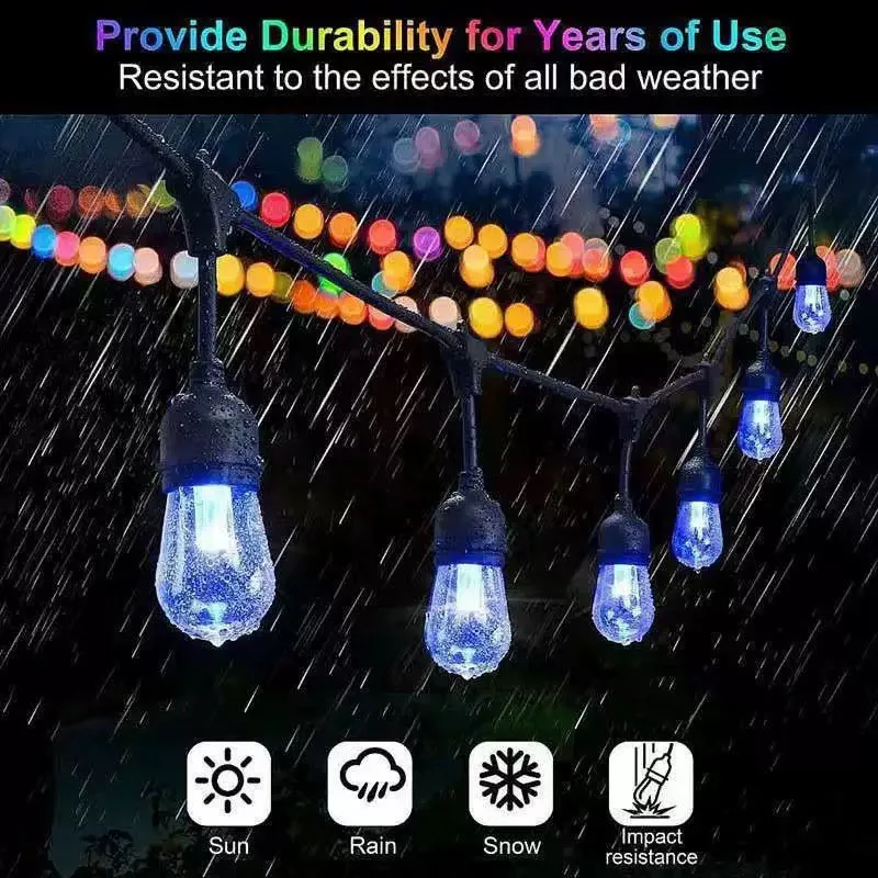 Solar 48FT 15Bulbs RF Control Color S14 E26 E27 Guide Pillar Light LED Outdoor Waterproof PET Garden Fall Resistant Christmas
