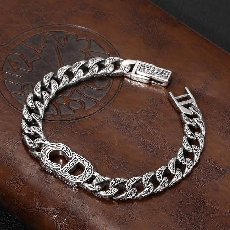 

S925 pure silver Japanese and Korean style rattan grass bracelet for men and women, Thai silver retro exquisite jewelry bracelet