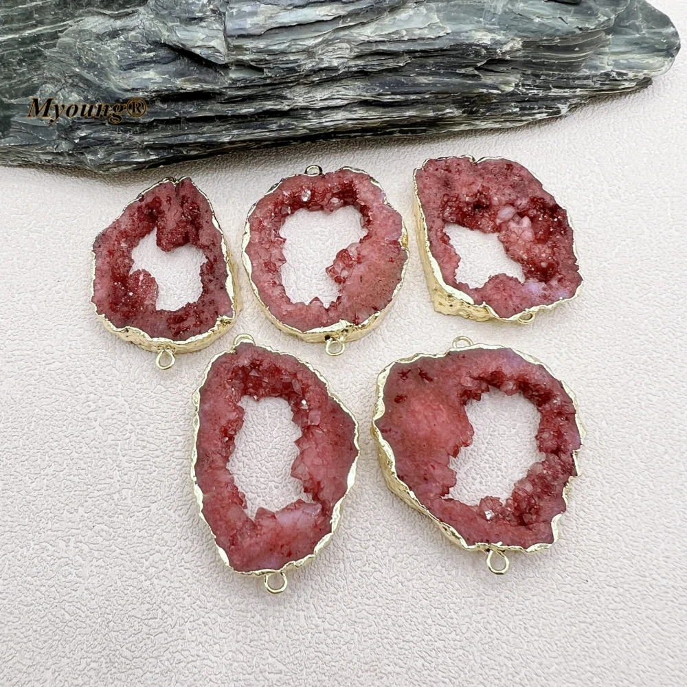 10pcs Irregular Red Crystal Quartz Geode Slice Connector Pendant For DIY Necklace Jewelry Making MY230743