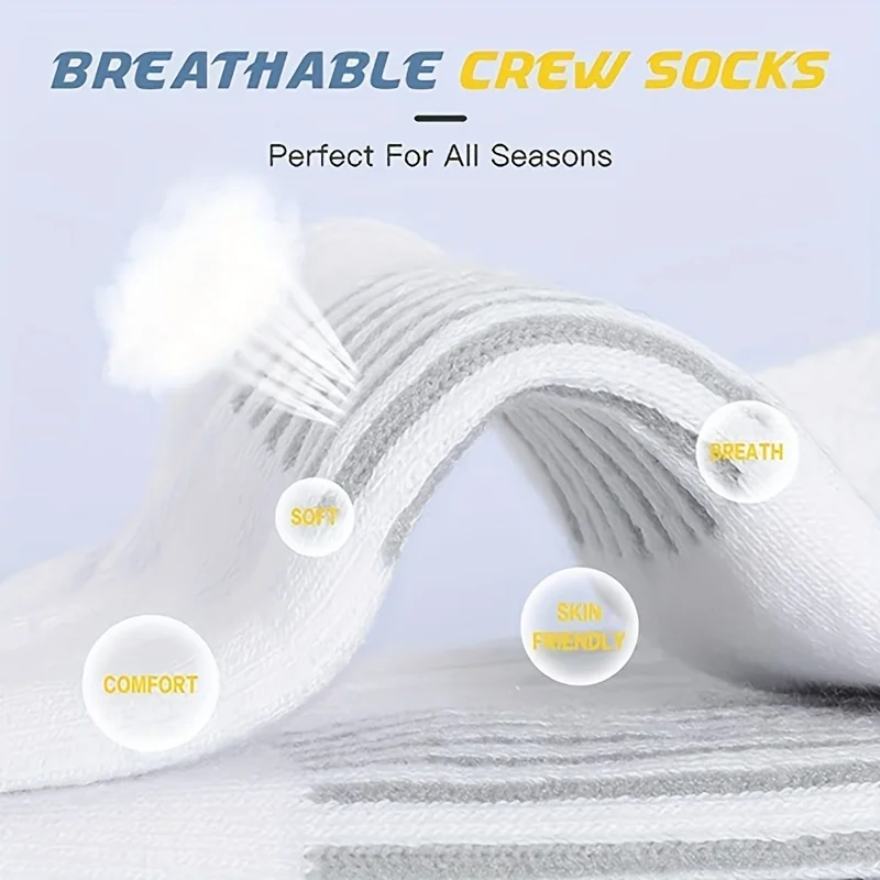 6 Pairs Of Sports Socks Men\'s Buffered Running Socks Breathable Outdoor Sports Socks Long Mid Calf Socks