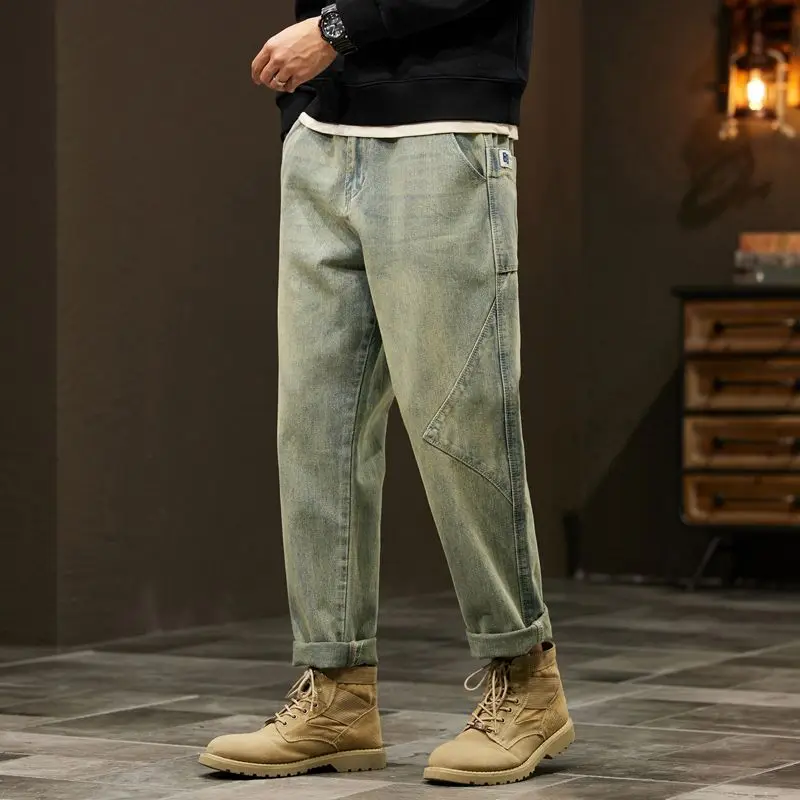 KSTUN Baggy Jeans Men Wide Leg Men's Loose Jeans Harem Pants Retro Blue Streetwear Vintage Mens Clothing Oversized Patchwork