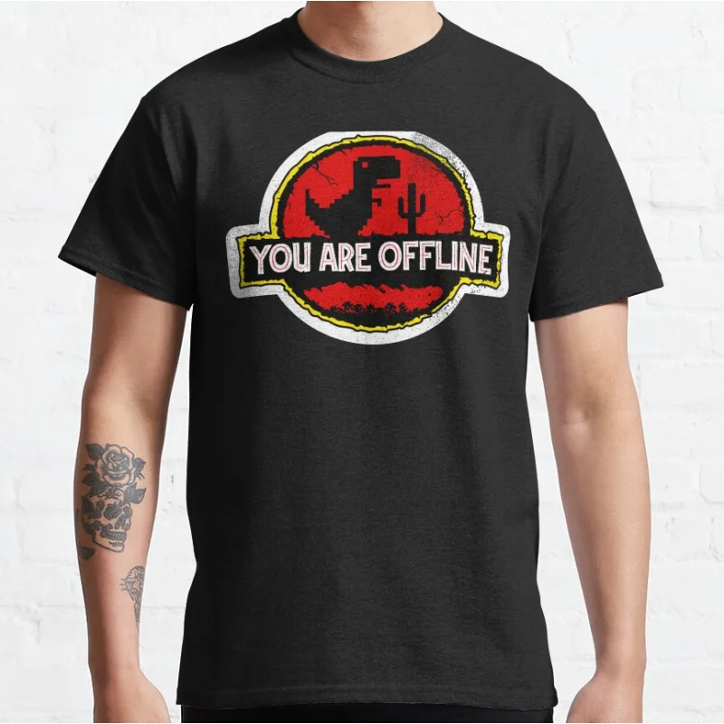 You are offline - Low Resolution Pixel Dinosaur Screen Funny 404 dinosaur T-shirt for men large size Adult Tops S-6xl
