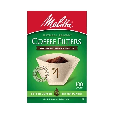 

Natural Brown #4 Coffee Filter 100ct: Paper Filters for 8-12 Cup Drip Coffee Makers, Disposable, 6"x4"