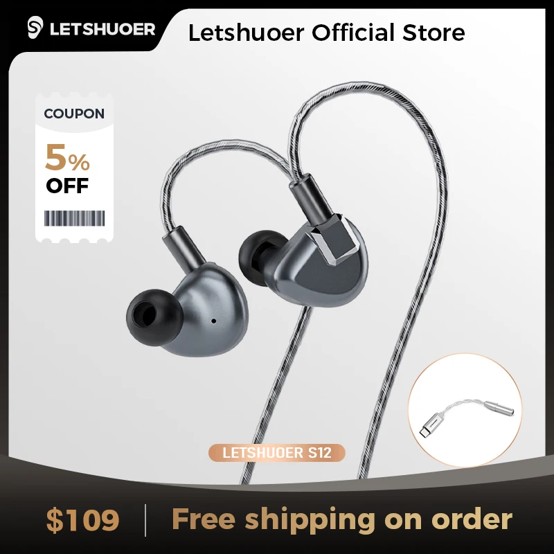 LETSHUOER S12 Hifi Earphones 14.8mm Planar Magnetic Driver Wired
