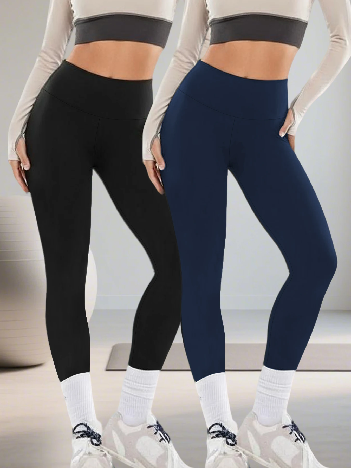 

2 pack Women's High Waisted Leggings with Tummy Control - Super Soft Fabric Ideal for Yoga Running Workout and Relaxing at Home