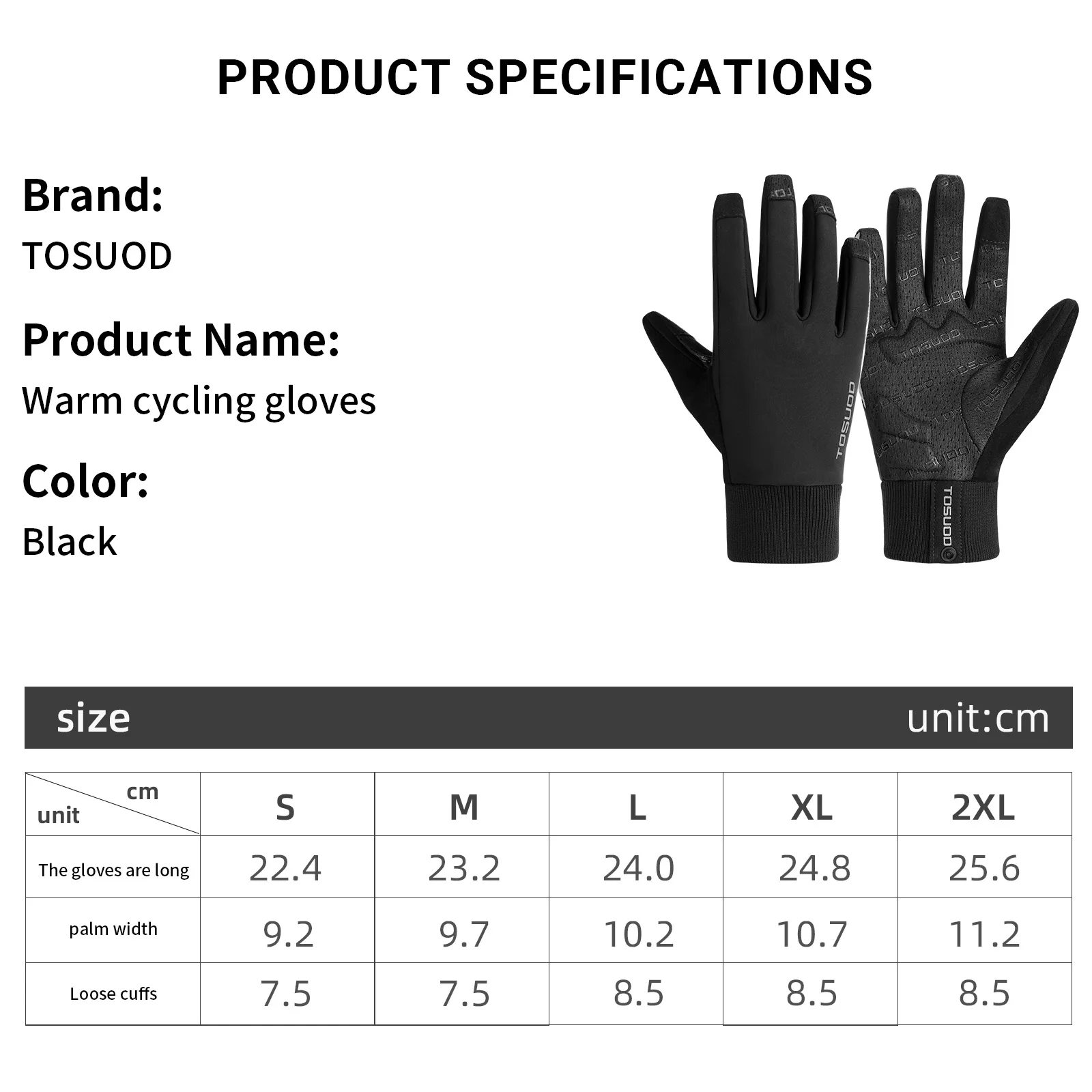 TOSUOD Winter-Fahrradhandschuhe, Touchscreen, thermisch, warm, mit vollen Fingern, rutschfest, stoßdämpfend, MTB-Mountainbike-Handschuhe, für Outdoor-Sportarten – Detail 2