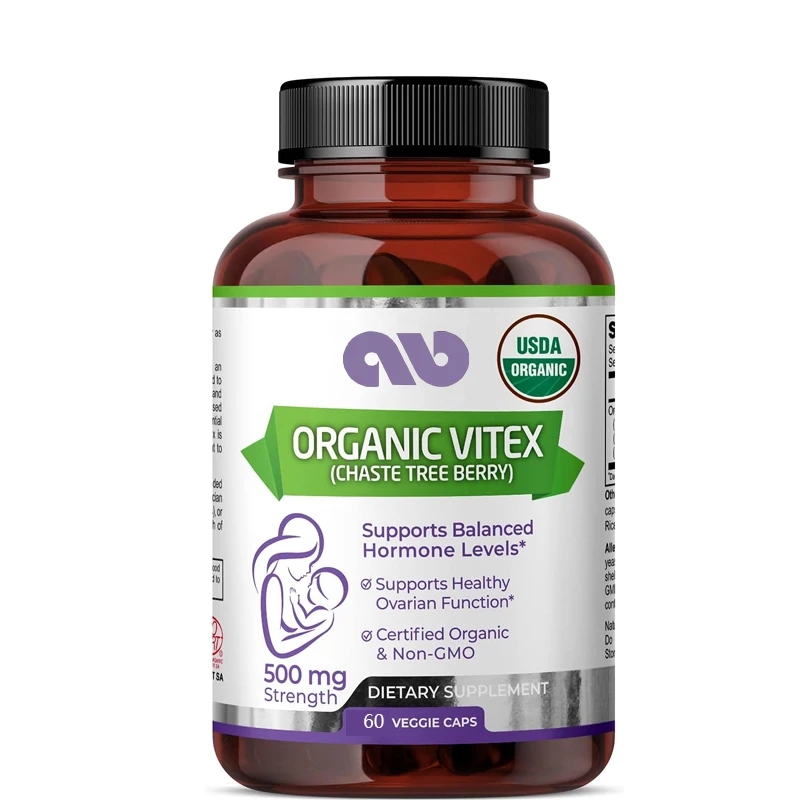 Organic Vitex, 500mg strength, 60 vegetarian capsules, standardized concentrated 4-fold extract, all natural and non GMO