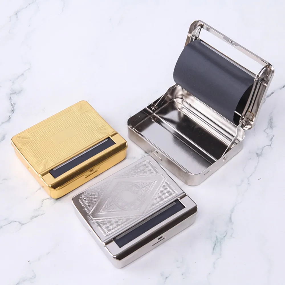 

70mm Cigarette Machine Personalized Red Rolled Cloth Metal Box Semi Automatic Cigarette Maker Case