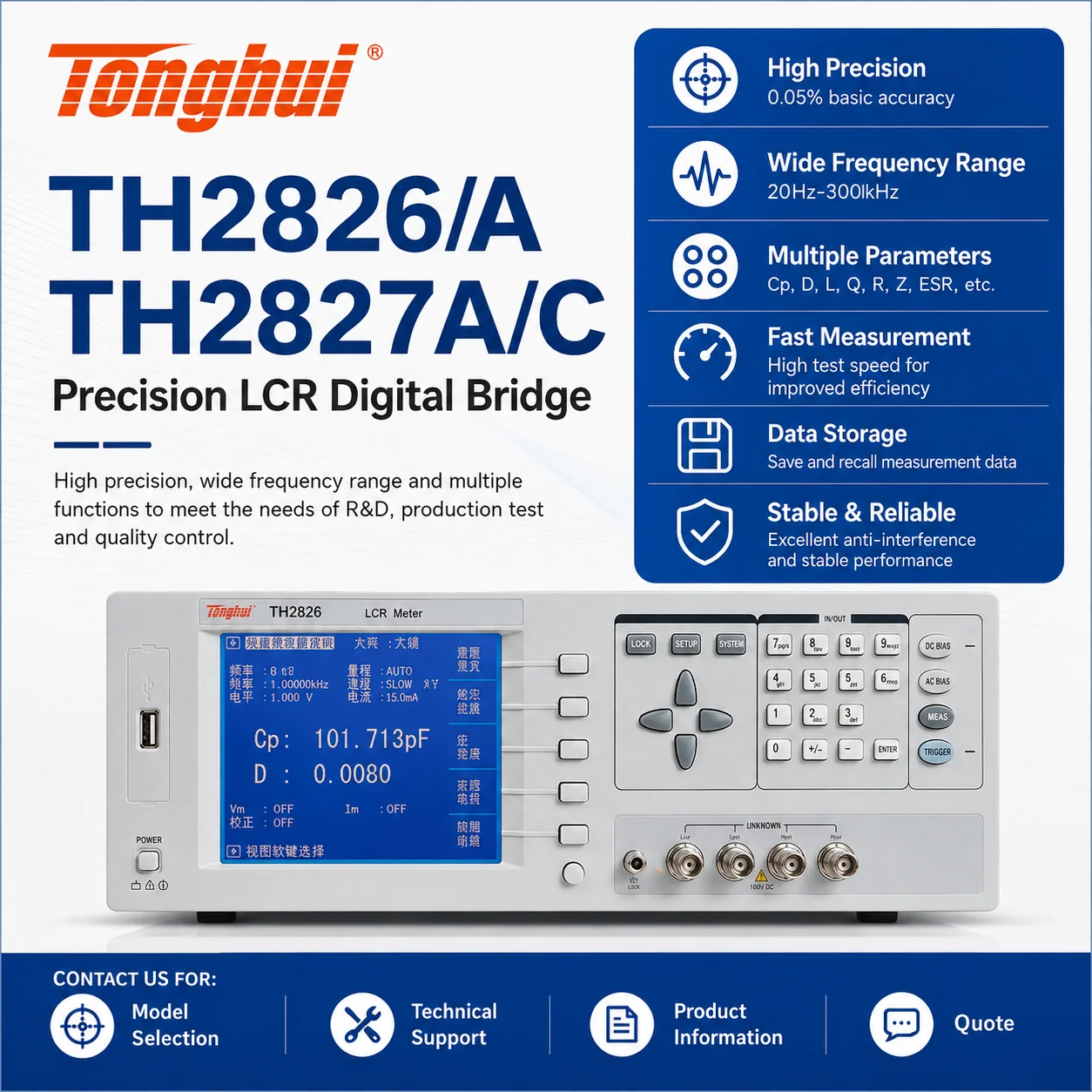 Tonghui TH2826 & TH2827C Precision LCR Meter, Component Analyzer, Transformer Tester, High Frequency LCR Meter