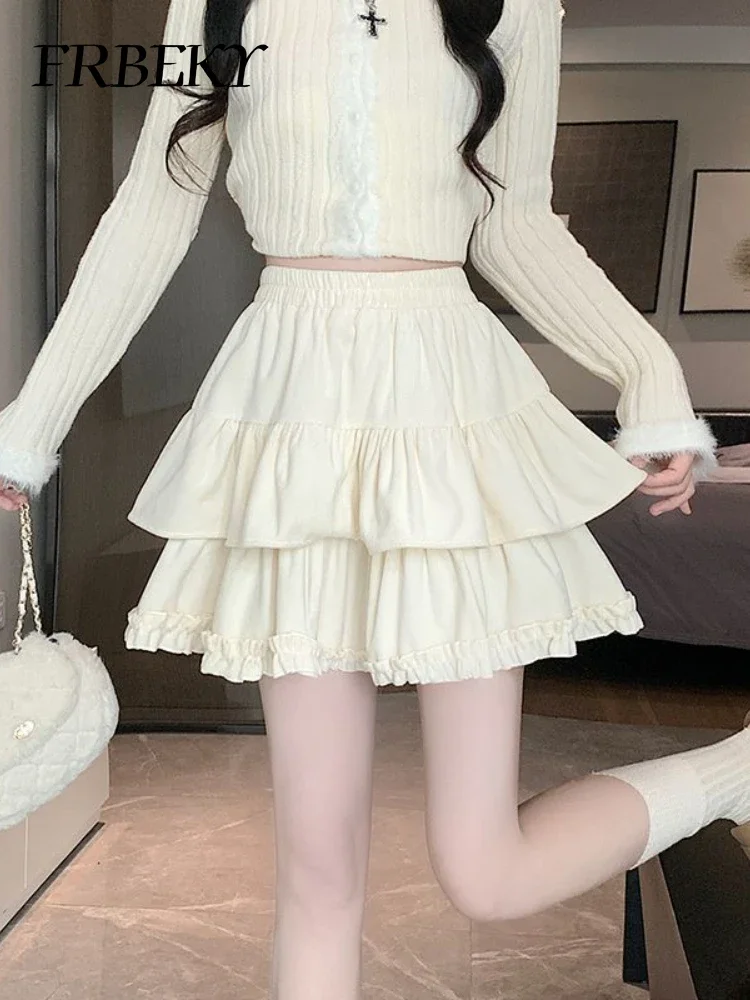 Summer New White Cake Skirt High Waist Mini Thin A-line Skirt Pleated Fluffy Bustle Dresses Y2k Woman Clothing Korean Fashion