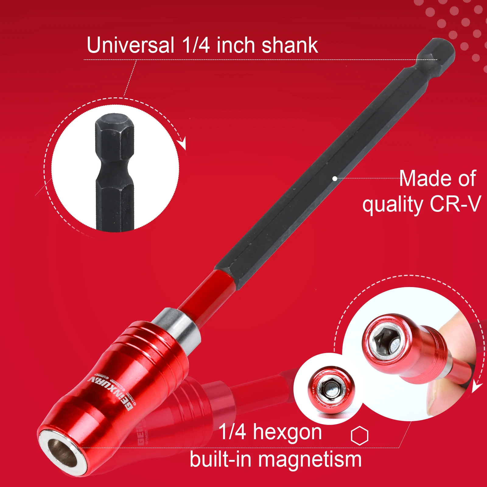 Geinxurn 2.6\'\'/6\'\' Impact Screwdriver Bit Holders,Magnetic Extension Quick-Change Socket Drill Bit Holder with screwdriver bits