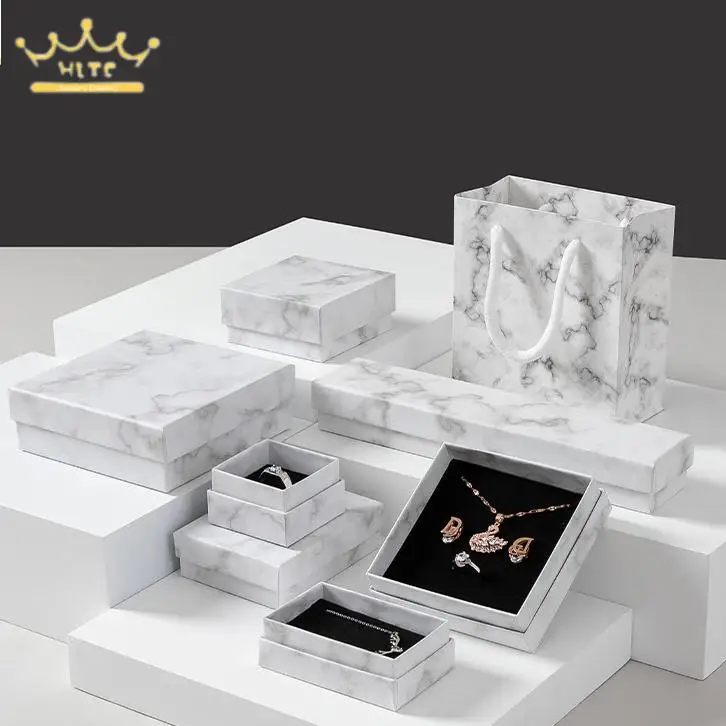 Jewelry Packaging Boxes Ring Earring Organizations Gift Box for Jewelry Grey Marble Pattern Paper Case Necklace Bracelet Box