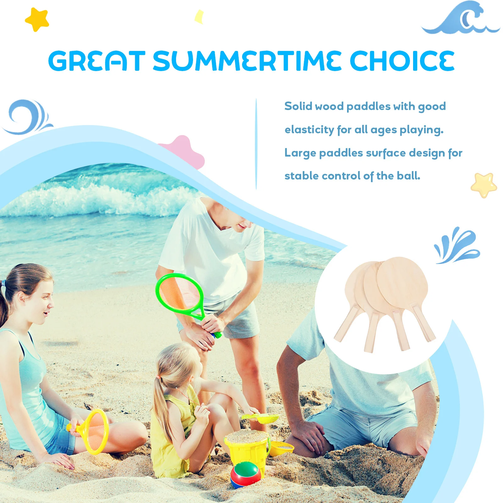 مجموعة مجداف خشبية مكونة من 4 قطع، مجاديف كرة الريشة من الخشب الصلب الفاخر للعبة كرة الشاطئ، مضارب خارجية محمولة خفيفة الوزن للجميع