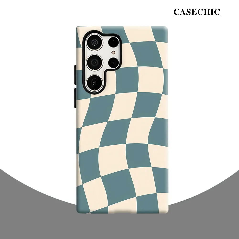 Wavy Checks Phone Case for Samsung Galaxy S26 S25 Ultra S24 S23 Ultra Plus Shockproof Double layer tough Back Cover