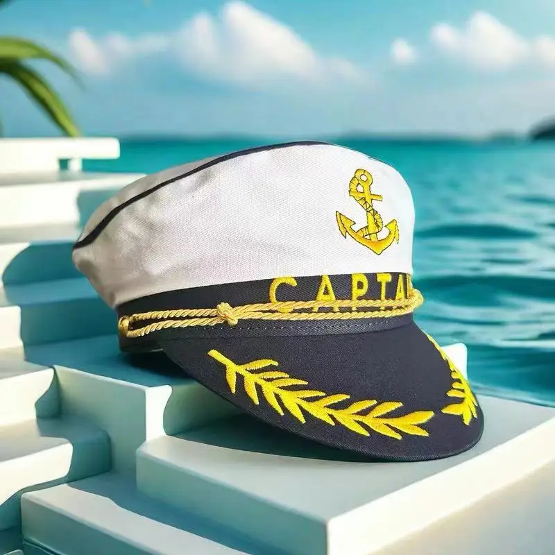 White Captain Hat Adult Navy Hat Yacht Military Hats adjustable Cap Navy Marine Admiral for Men Women Sailor Captain Costume Hat