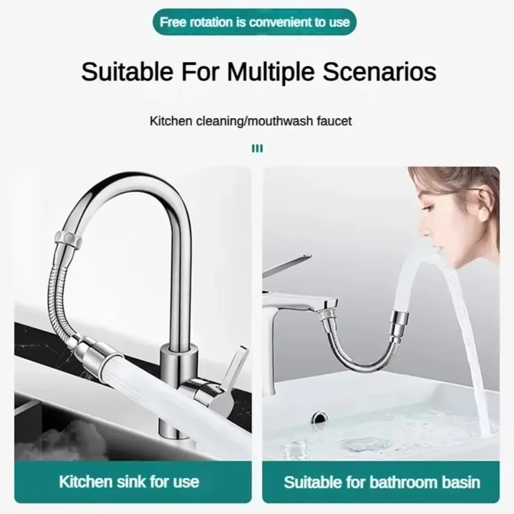 Stainless Steel Faucet Extender 360° Rotation Anti-Splash Head Nozzle Aerator Universal Bendable Extension Hose Home Use