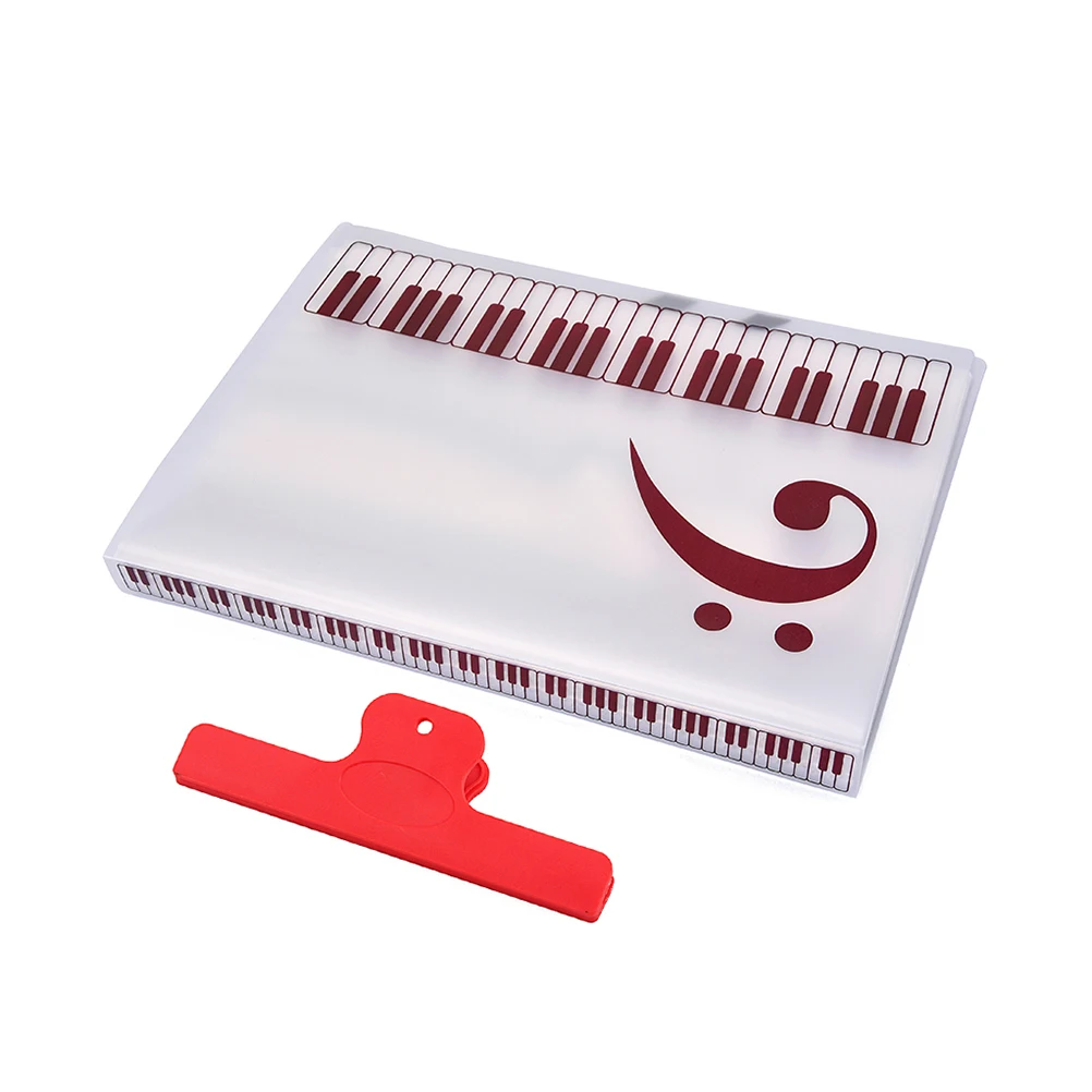 

40 Sheets Red Clip Waterproof File Music Supplies Book Folders Storage with Extra Clamp