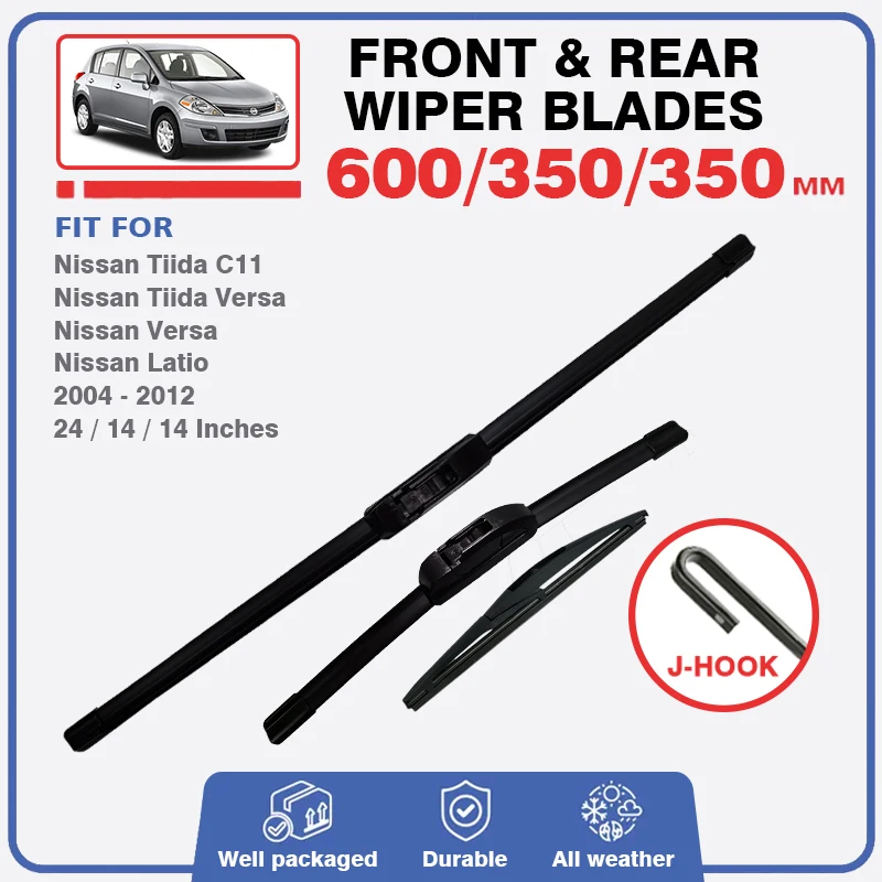 Front Rear Windscreen Wiper Blades For Nissan TIIDA C11 2004 - 2012 Latio Versa Windshield Window Washer U Hook Arm Accessories