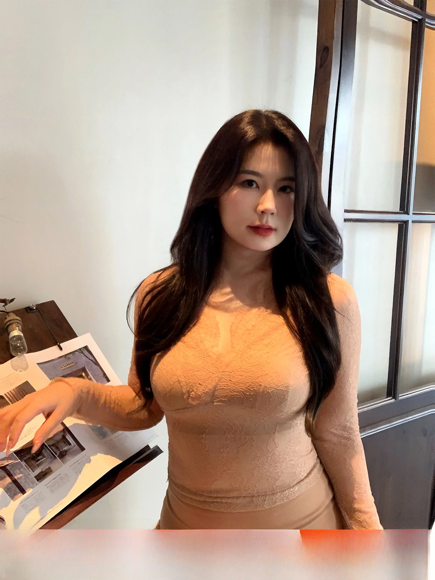 

Сексуальный кружевной топ с V-образным вырезом, облегающий, в корейском стиле, для пышных женщин, ML Jasmine, большие размеры, осенняя новинка, Pure Desire Ci Walk Top