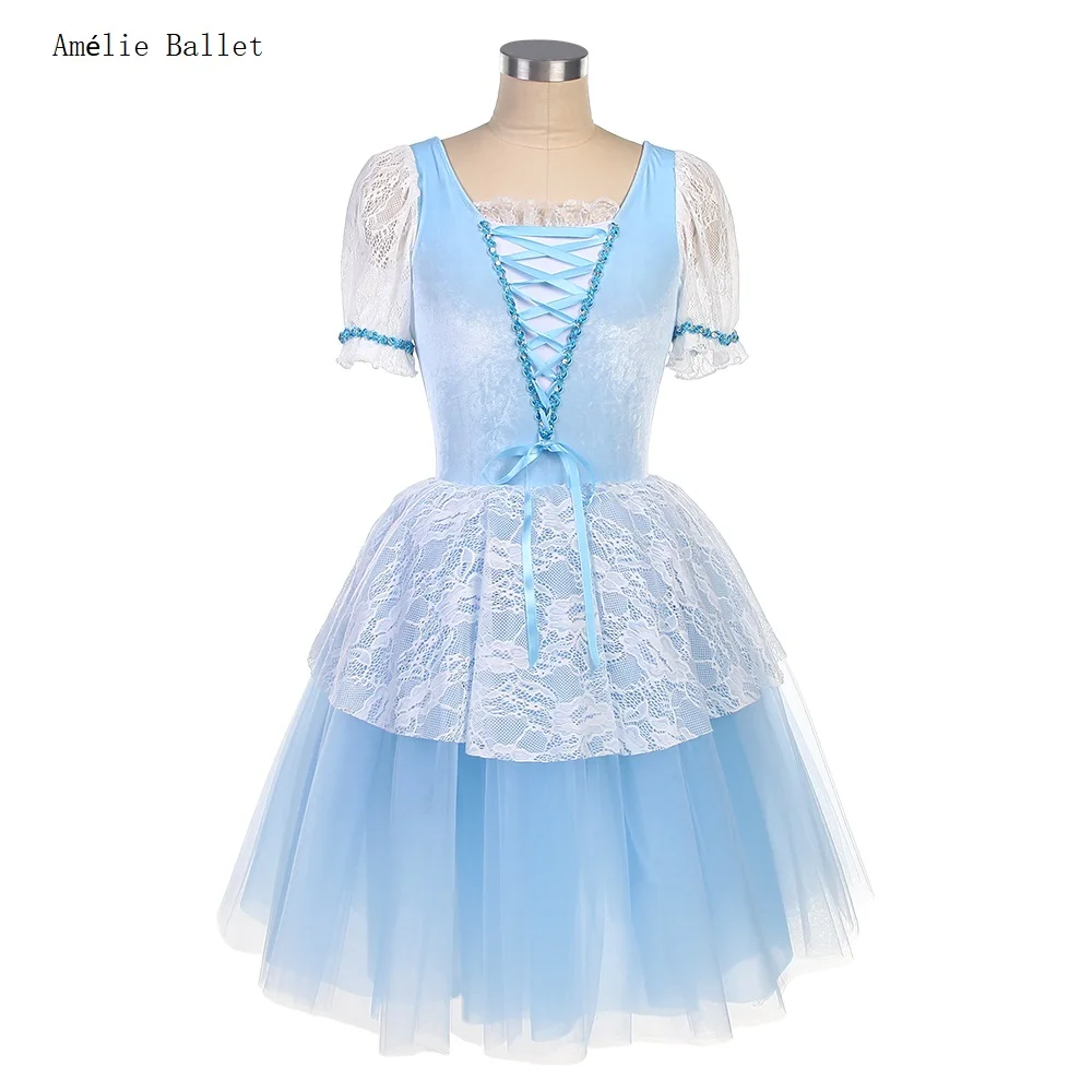 

25005 New Ballet Costumes Short Sleeves Sky Blue Velvet Romantic Ballet Chiffor Skirt Tutu Girls & Women Stage Performance Tutu