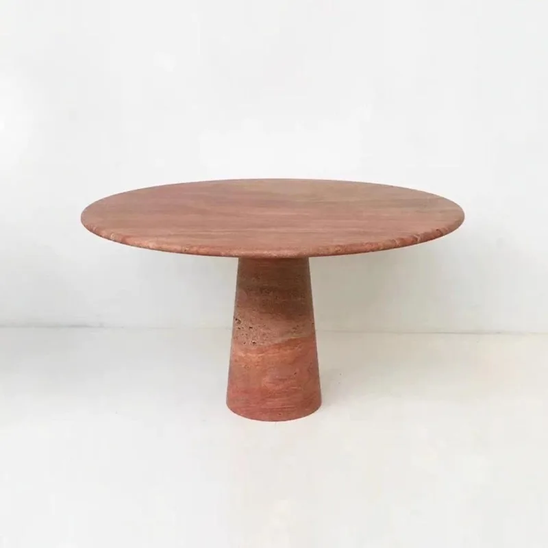Red travertine medieval silent wind dining table coffee table, coffee shop marble gray furniture table