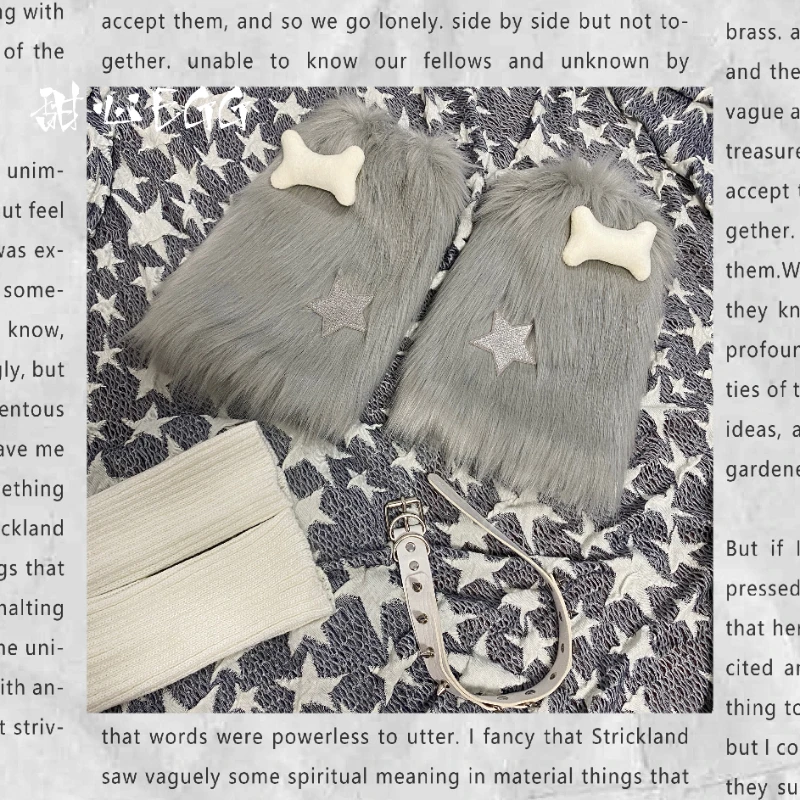 Stockings  2Pcs Women's Four Seasons Universal Silver Gray  Warmer Rivet Leg Ring Bone Element Decorative Warm Three-Piece Set