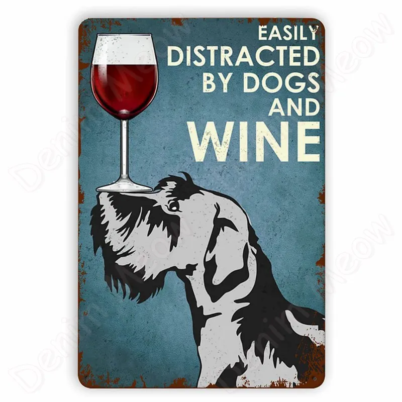 Vintage Bulldog Tin Sign for Home Wall Decor, uma mulher não pode sobreviver no vinho sozinho, Gato engraçado, Dog Metal Sign, Bar Decor