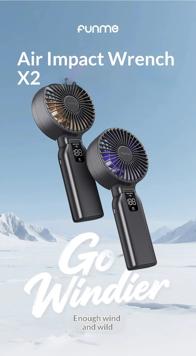 FUNME 2IN1 PRO Handheld Small Fan Ultra-Wide Angle Air Supply Handheld Fan 10000mAh Long Battery Life Low Noise Light Weight