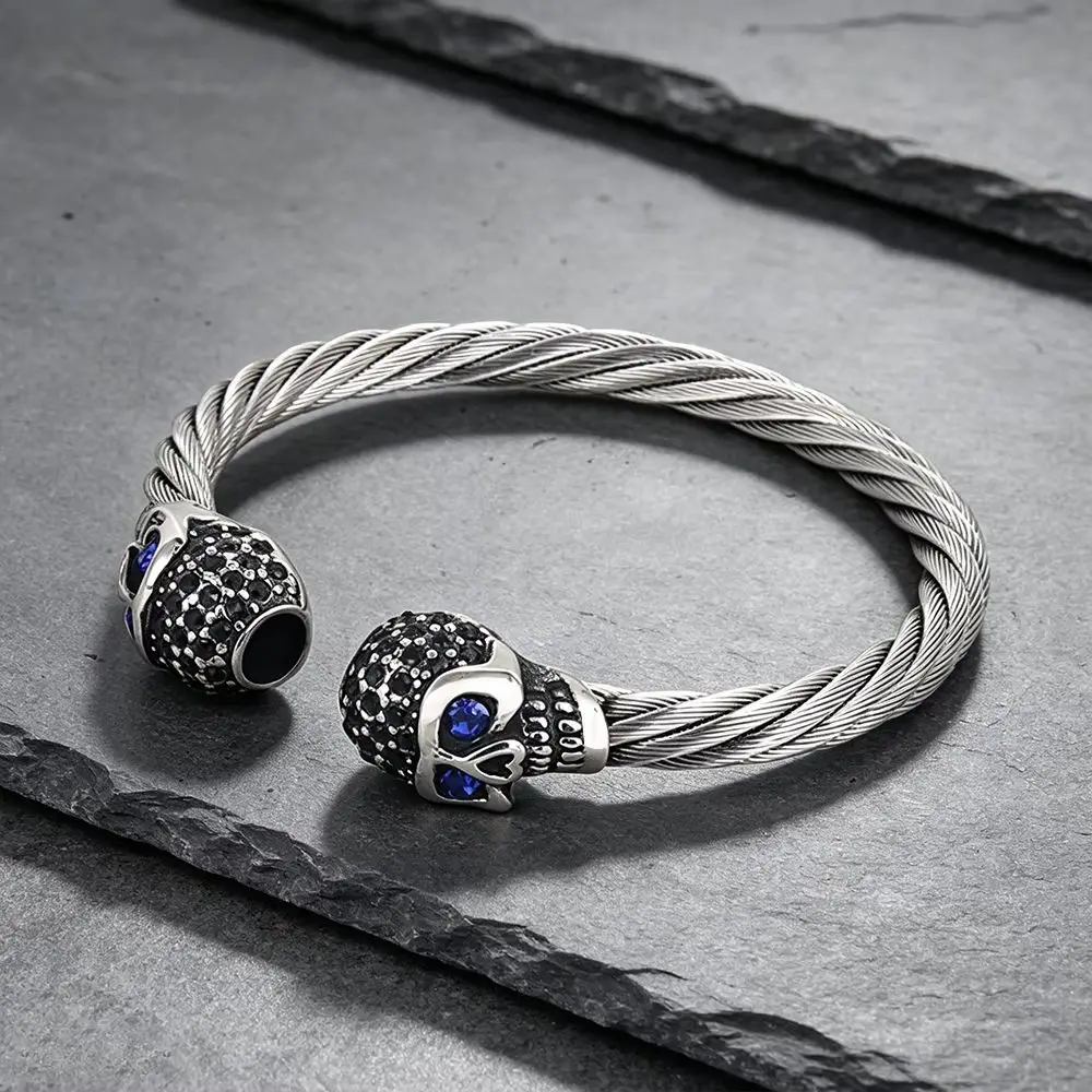 New Hip Hop Skull Wire Bangle Bracelet Stainless Steel Punk Rock Men Women Skull Jewelry Best Halloween Gift Dropshipping