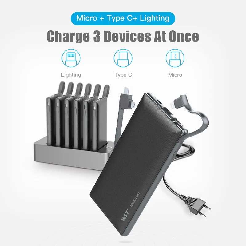 WST New Arrival Portable Power Bank Charger Station 10000mAh Mobile Phone Public Power Bank Docking Station 6 PCS Set