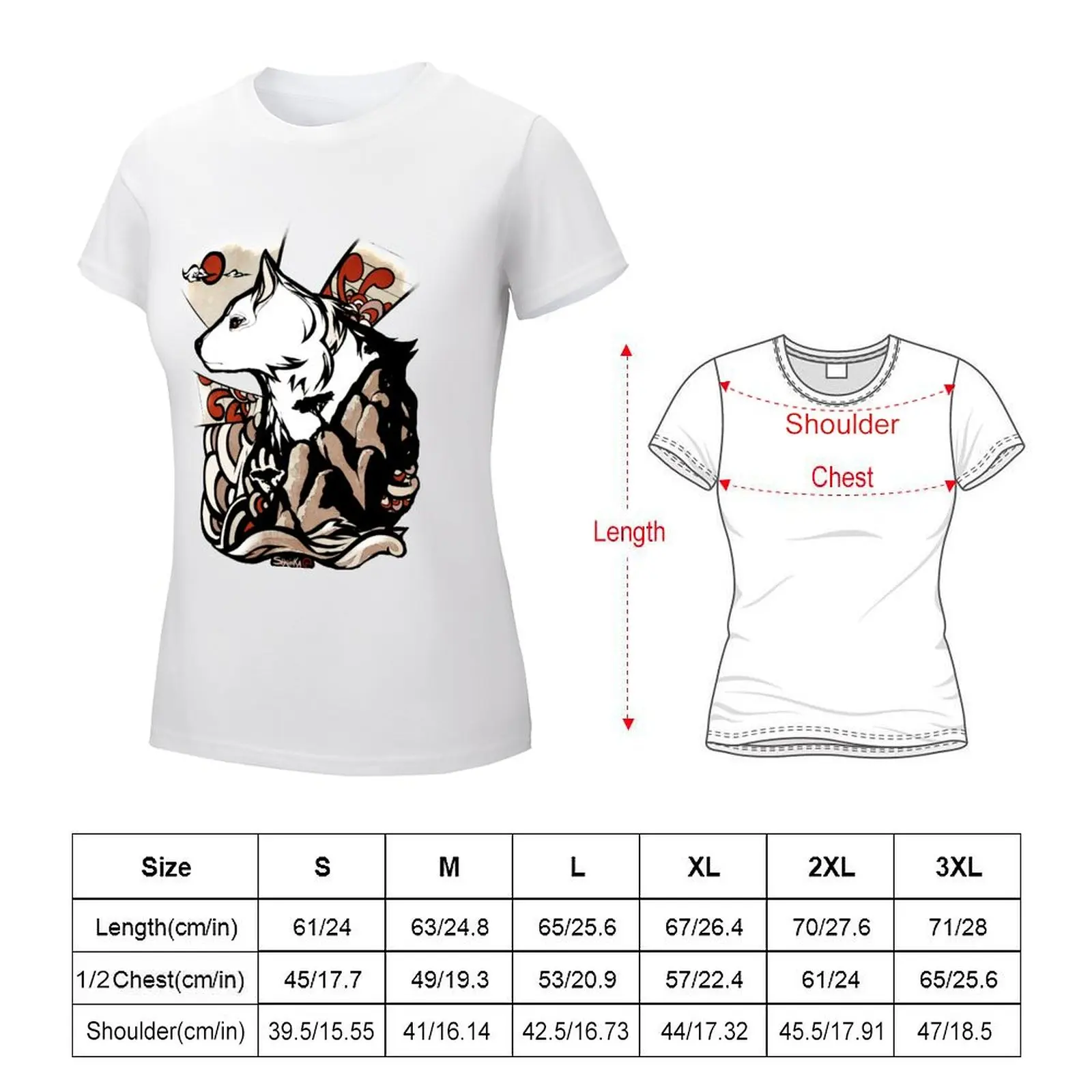 Wolf Ukiyo-e T-shirt summer top plus size tops black t-shirts for Women