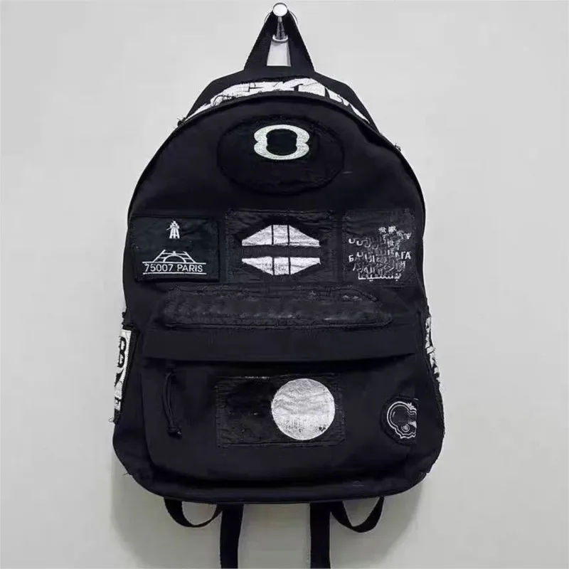 

Рюкзак с черной нашивкой и вышивкой, мужской рюкзак с логотипом, рваный рюкзак большой вместимости, женский модный рюкзак унисекс Y2k, панк, Mochilas Mujer