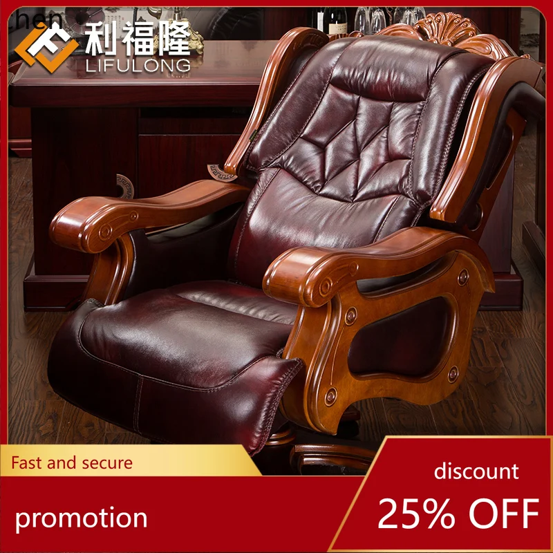 ZML Luxury Genuine Leather Reclining High-End Executive Cowhide Thickened Office Chair Swivel Chair