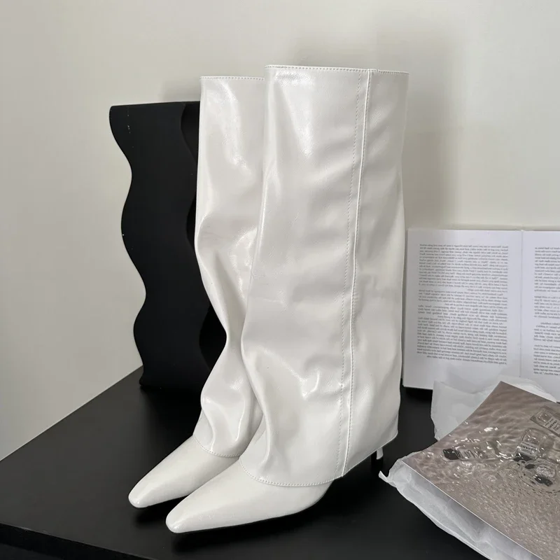 

Eilyken High Quality Soft PU Leather Motorcycle Woman Knee-High Boots Fashion Pointed Toe Zipper Thin Heels Ladies Shoes