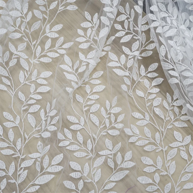 1 Yard Embroidery Long Leaf Branch Embroidery Tulle Lace Fabric Willow Leaf trimming Fabric for Wedding Apparel Bridal Dress