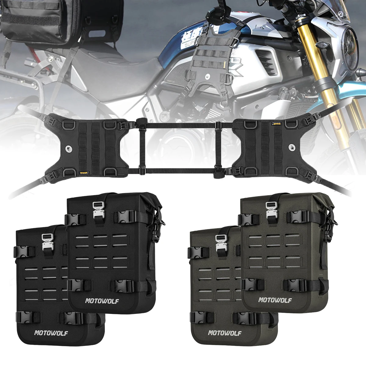 

Motorcycle Bumpers Bag Waterproof 6L-8L Moto Side Frame Bag Crash Bar Bag Universal Tools Storage Bag Fuel tank bag Saddle bag