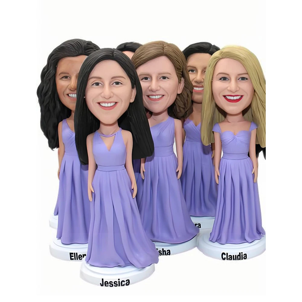 

Custom Bridesmaid Bobblehead Figurine, Handmade Statue for Wedding Party, Purple Dress, Based on Your Photos
