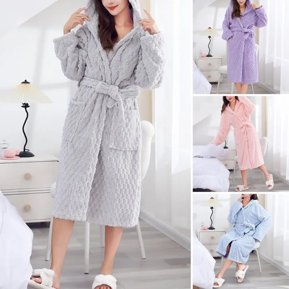 

Thicken Fuzzy Robes Bathrobe Long Women Cute Ear Warm Hooded Robe Rabbit Flannel Kimono Bath Robe Dressing Gown Velvet Sleepwear