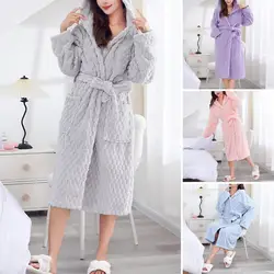 Thicken Fuzzy Robes Bathrobe Long Women Cute Ear Warm Hooded Robe Rabbit Flannel Kimono Bath Robe Dressing Gown Velvet Sleepwear