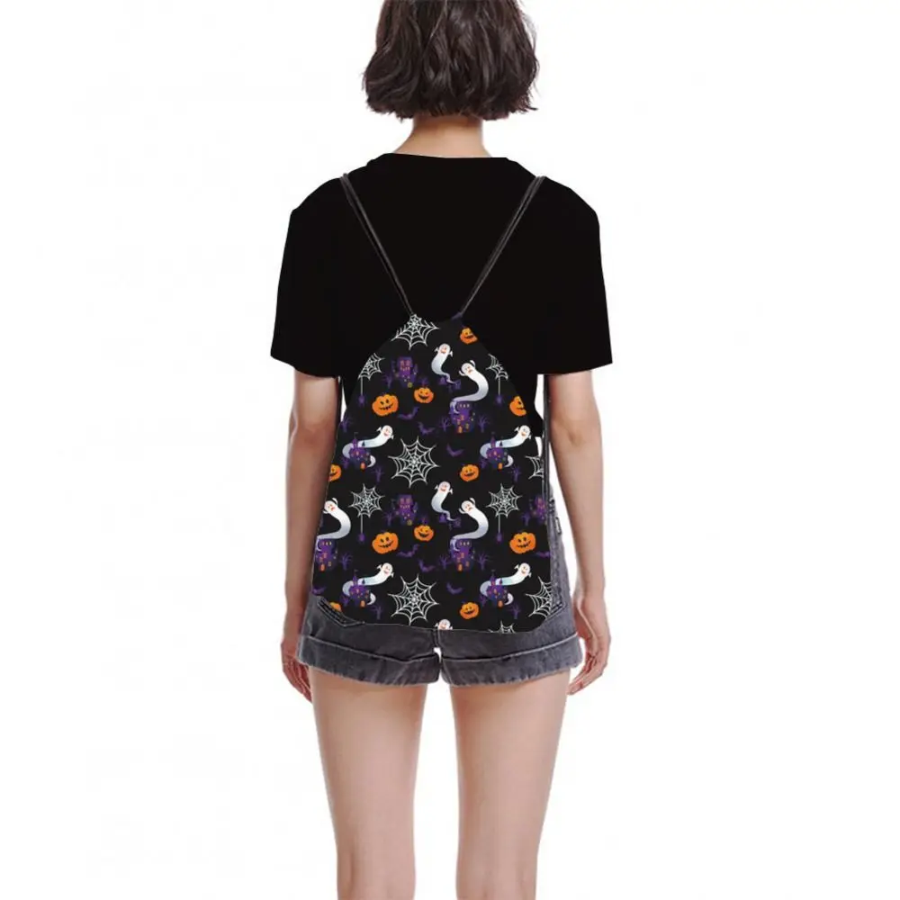 

Creative Drawstring Bag Portable Cartoon Pumpkin Halloween Backpacks Bat Pattern Large Capacity Sports Gym Sack Travel Storage